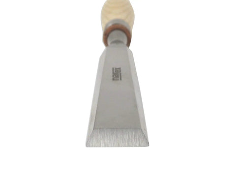 Bevel Edge Chisel One Half Inch (13mm) Woodworking Tool With Pro Grade Hardened Chromium Vanadium Steel, blade close-up