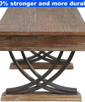 Built Tough Industrial Rustic Coffee Table Crafted From Thick Solid Acacia Wood With Two Deep Storage Drawers And Heavy Duty X Shaped Steel Base For Modern Living Room Decor, side view showing details of the top and base.