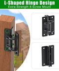 Heavy Duty Six Point Five Inch Bolt On Gate Hinges With Bearings, 1000 Lb Capacity Anti Sag L Shaped Gate Hardware, Built Tough Powder Coated Black Carbon Steel Garden Fence Barn Farm Gate, Four Pack on wooden gate posts