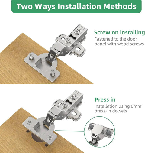 50 Pack 25 Pairs Inset Soft Close Cabinet Hinges Clip On Plate 45 To 110 Degrees Frameless European Cabinet Door Hinge 3D Adjustable Silent Self Closing installing methods