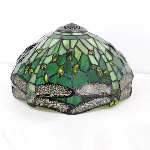 Green Tiffany Style Stained Glass Dragonfly Bedside Table Lamp For Reading And Cozy Vibes Decor, dragonfly motif close-up