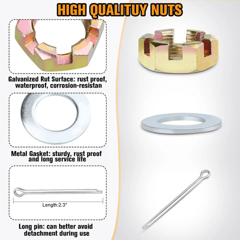Trailer axle hub bearing kit, 2 sets, includes spindle nuts, grease seal, dust cap, metal gasket, cotter pin and washer