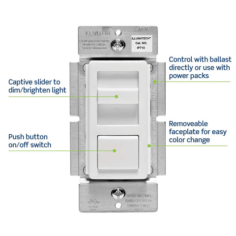 Slide Dimmer For LED 0 To 10V Power Supplies 1200VA 10A Dimmer 120 277 VAC IP 710 LFZ White Light Almond Ivory Easy Peasy Install