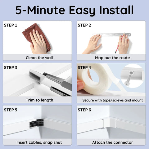 236 Inch Wall Cable Hider Kit For TVs Easy DIY Wire Concealer Raceway With Tape Or Screws Keeps Cables Neat Behind Your Mounted TV