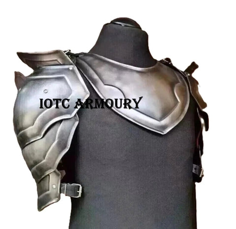 Medieval Pauldrons With Gorget Armor Kit for Knight LARP SCA Reenactment Halloween Cosplay Costume on mannequin