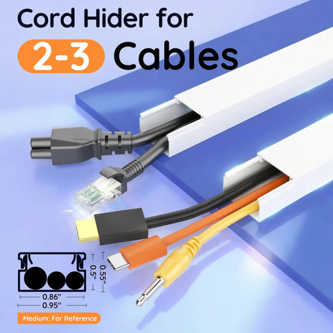 236 Inch Wall Cable Hider Kit For TVs Easy DIY Wire Concealer Raceway with cables inserted into white raceway channels