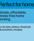 Text graphic promoting simple, affordable, stress-free home printing for to-do lists, letters, and documents.