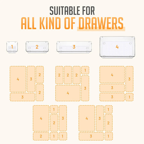 Clear Drawer Organizer Set 25 Piece Plastic Storage Bins For Desk Kitchen Bathroom And Vanity Modular Stackable Trays Non Slip