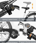 High Power 1200W Electric Bike For Adults features lighting and speed control, wide seat, chain mudguard, 7-speed throttle.