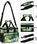 Insulated Picnic Backpack Lunch Bag For Women And Men, Large 12 By 8.7 By 10 Inch Tote with palm leaf design and shoulder strap