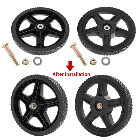 8 Inch Lawn Mower Wheel Kit For Push Mower Set Of 2 With Bolts And Nuts Bore Half Inch Spoke Hole One And A Quarter Inch installation