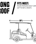 Diagram of a four-person golf cart with 80-inch roof length, fits Deluxe Four Person Golf Cart Enclosure In Black With Clear Windows
