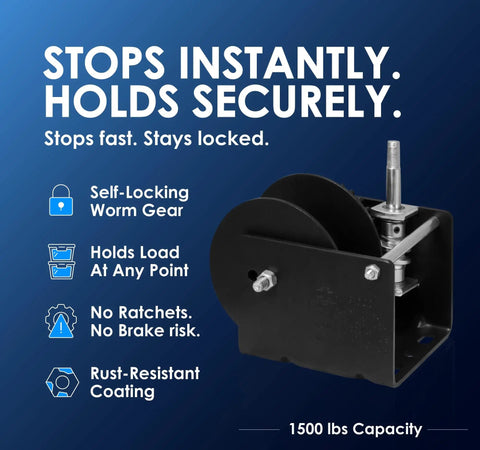 Image of Worm Gear Winch WG1500 with self-locking mechanism and rust-resistant finish, 1500 lb capacity.