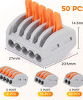 50 Pack Lever Wire Connectors For 28 To 12 AWG With Test Hole 3rd Gen Compact Push In Terminals Reusable Quick Connect Splice Connectors For Home Wiring And No Fuss DIY Projects Pro Grade Safety Vibration Resistant. Gray 5-port lever connector with orange levers, 27x20.5x14.5mm