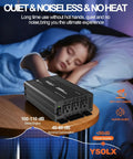 Tailgate Tested 2000W Power Inverter DC To AC Converter 12V To 110V with three AC outlets on a bedside table next to a sleeping child.