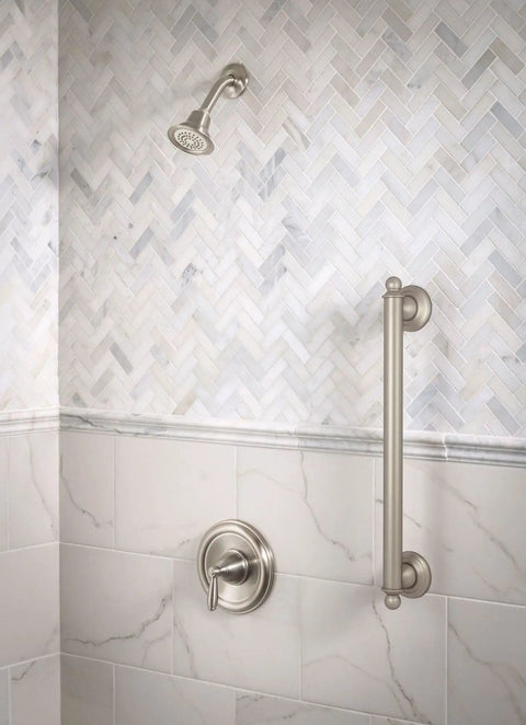 18 Inch Bathroom Safety Grab Bar In Brushed Nickel Stainless Steel, 1.25 Inch Diameter, ADA Compliant installed in shower