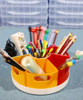 Must Have Rotating Desk Organizer With Six Compartments For Pens And Art Supplies, Large Capacity Desktop Holder, 360 Degree Spin Access For Brushes Pencils Markers And Metallic Pens, Lightweight Durable Office Desk Organizer. Six-compartment plastic desk organizer with pens and markers