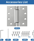 Spring Loaded Self Closing Door Hinges 4.5 Inch Brushed Nickel For Exterior And Garage Doors Built To Last, square corner mortise, hinge accessories