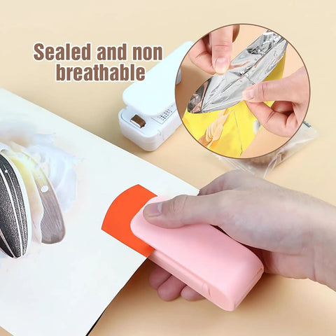Slick Handheld Mini Bag Sealer And Quick Cutter Portable Heat Resealer Machine For Food Storage and Snack Packing in use.