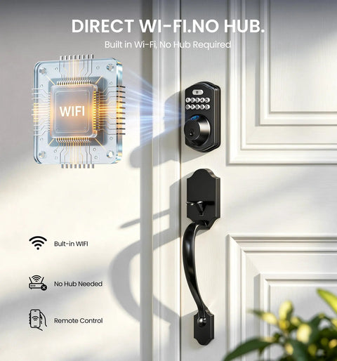 Slick WiFi Smart Front Door Lock Set With Matte Black Handle And Keyless Entry Remote App Control No Hub Required For Game Changing Home Security Upgrade And Legit Peace Of Mind Daily