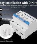 3 Pole DIN Rail Mount Circuit Breaker 100A 400V with automatic shutdown and rapid arc extinction, flame-retardant housing.