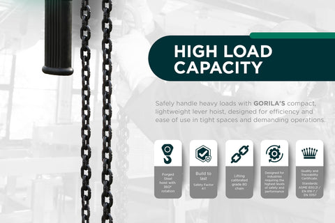 360 Degree Lever Hoist Heavy Duty Manual Ratchet Chain Puller With 1100 Pounds Capacity and 5 Ft Lift Chain in use, high load capacity