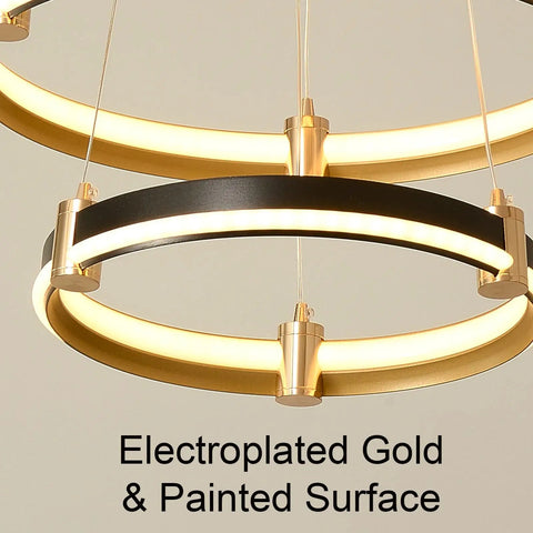 Dope Modern LED Chandelier Pendant Light For Kitchen Island Dining Living Room Bedroom Foyer, 90W Dimmable Black 3-Ring Acrylic