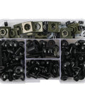 177 Piece Motorcycle Fairing Bolt Kit For YZFR6 YZFR1 YZFR3 YZFR7 With Windshield Screws Fasteners Nuts Clips Washers Replacement Black Premium Stainless Steel Construction For Long Lasting Strength Easy Install And Universal Fit For Bike Body: assorted bolts in organizer