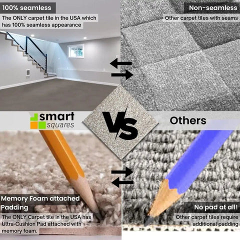Comparison of Premium 18x18 Inch Peel And Stick Carpet Tiles For Easy DIY Install With Soft Padded Feel And Seamless Look Made In The USA 10 Tiles Delivering 22.5 Sq Ft Iron Frost vs others.