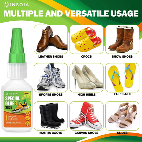 Various footwear with Crystal Clear Shoe Glue For Quick Fix And Strong Bond No Fuss Waterproof Adhesive That Stays Flexible