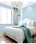Elegant bedroom with Light Blue Faux Grasscloth Peel And Stick Wallpaper 15.7x120 Inches Self Adhesive Contact Paper with textured look.