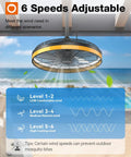 All Weather Outdoor Ceiling Fan With Light For Patios And Pergolas 20 Inch Black Waterproof Gazebo Fan With Remote and App Six Speeds