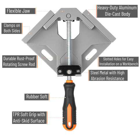 Corner Clamps For Woodworking 2 Pack 90 Degree Right Angle Clamps With Adjustable Swing Jaw Aluminum Alloy Frame Built Tough