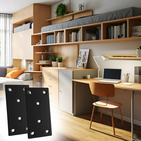 30 Pack 4x2 Inch Black Flat Mending Plates For Wood Repair Heavy Duty Stainless Steel Furniture Joint Connectors Includes Hardware in modern room.