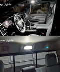 12 Piece 6000K White Dodge Ram Interior LED Lighting Kit Replacement For 2009 Through 2018 Ram 1500 2500 3500 showing map and dome lights
