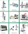 Grid layout featuring 3D printer, packing machine, non-standard equipment, and CNC machine tool for automation