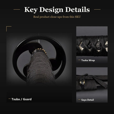 Close-up of Wakizashi Iaito Unsharpened Aluminum Alloy Practice Sword For Iaido Training tsuba and tsuka wrap details