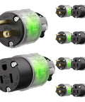 Lighted 3 Prong Extension Cord Ends Kit 15A 125V NEMA 5-15P And 5-15R For Generator RV And Welding Equipment Replacement Ends, Male And Female Repair Kit UL Listed Black. black UL-listed 15A 125V male and female plug ends with neon indicator