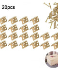 Rotating Concealed Cabinet Hinges, 20 Pack Tiny Metal Door Hardware visible with nails and example usage on a box