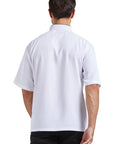 Back view of Unisex Chef Coat With Short Or Long Sleeve Crafted From Breathable Cotton Poly Blend for kitchen work.