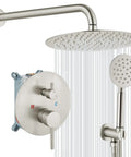 Rainfall Shower System With 10 Inch Round Showerhead And Handheld High Pressure Faucet Set Brushed Nickel Finish Includes Rough In Valve