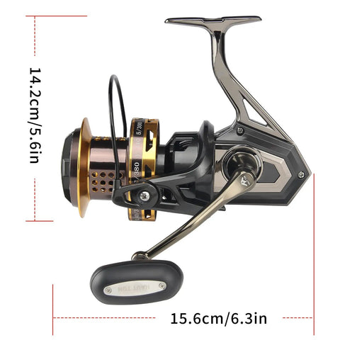 Side view of Surf Spinning Fishing Reel 8000 12000 With 20Kg Drag Power Backlash Free Bearings All Metal Frame