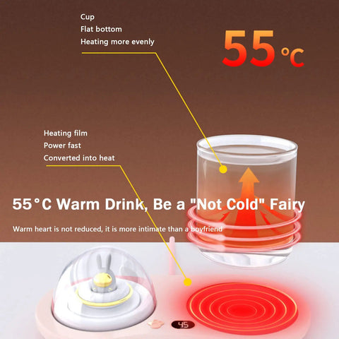 Intelligent Gravity Sensor Coffee Mug Warmer Electric Heated Coaster Automatic Shut Off showing 55°C heat for drinks