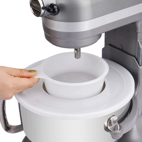 Hand placing lid on stand mixer; Two Pack 6 Quart Stand Mixer Bowl Covers For Bowl Lift Models Protects Against Splatter Fits KV25G KP26M1X