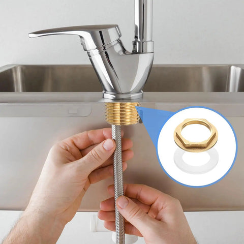 Top Shelf Brass Faucet Locknuts G3/4 Female Hex Pipe Fittings With Heavy Duty Silicone Washers For Under Sink Plumbing and Kitchen Basins installation.