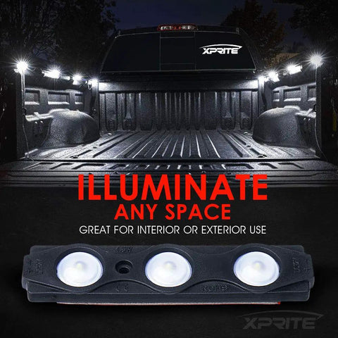 White Truck Bed Light Kit With 24 LEDs, waterproof IP67 8 Pod Cargo Rock Lighting, illuminating truck bed at night