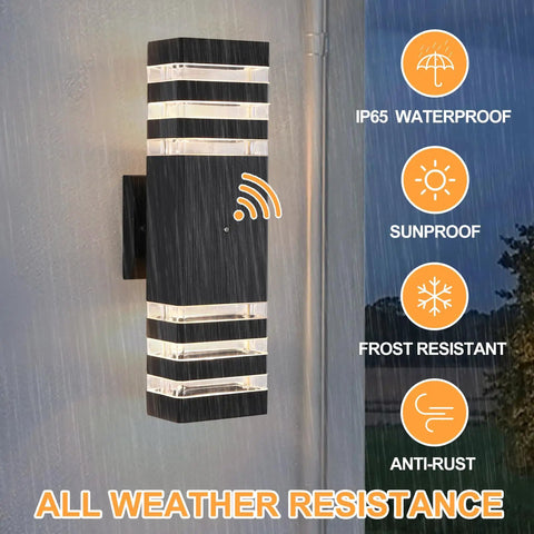 Two Pack Dusk To Dawn Outdoor Wall Lights Up And Down Front Porch Lanterns Black Aluminum Waterproof 3000K Warm White Auto On Off
