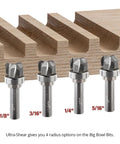 Pro Grade 3 Piece Bowl And Tray Router Bit Set With Half Inch Shank Solid Carbide Heads three fluted design on wood