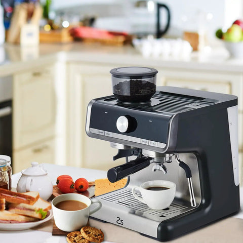 Straight Up Pro Grade 20 Bar Espresso Machine Packs Adjustable Conical Burr Grinder And Reliable Milk Frother Steam Wand For Smooth Morning Brews Without Hassle on kitchen counter.