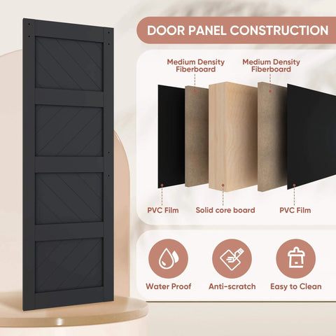 36x84 Inches Sliding Barn Door Four Panel Black With Hardware Kit Included Dope Wave Pattern Waterproof Panels